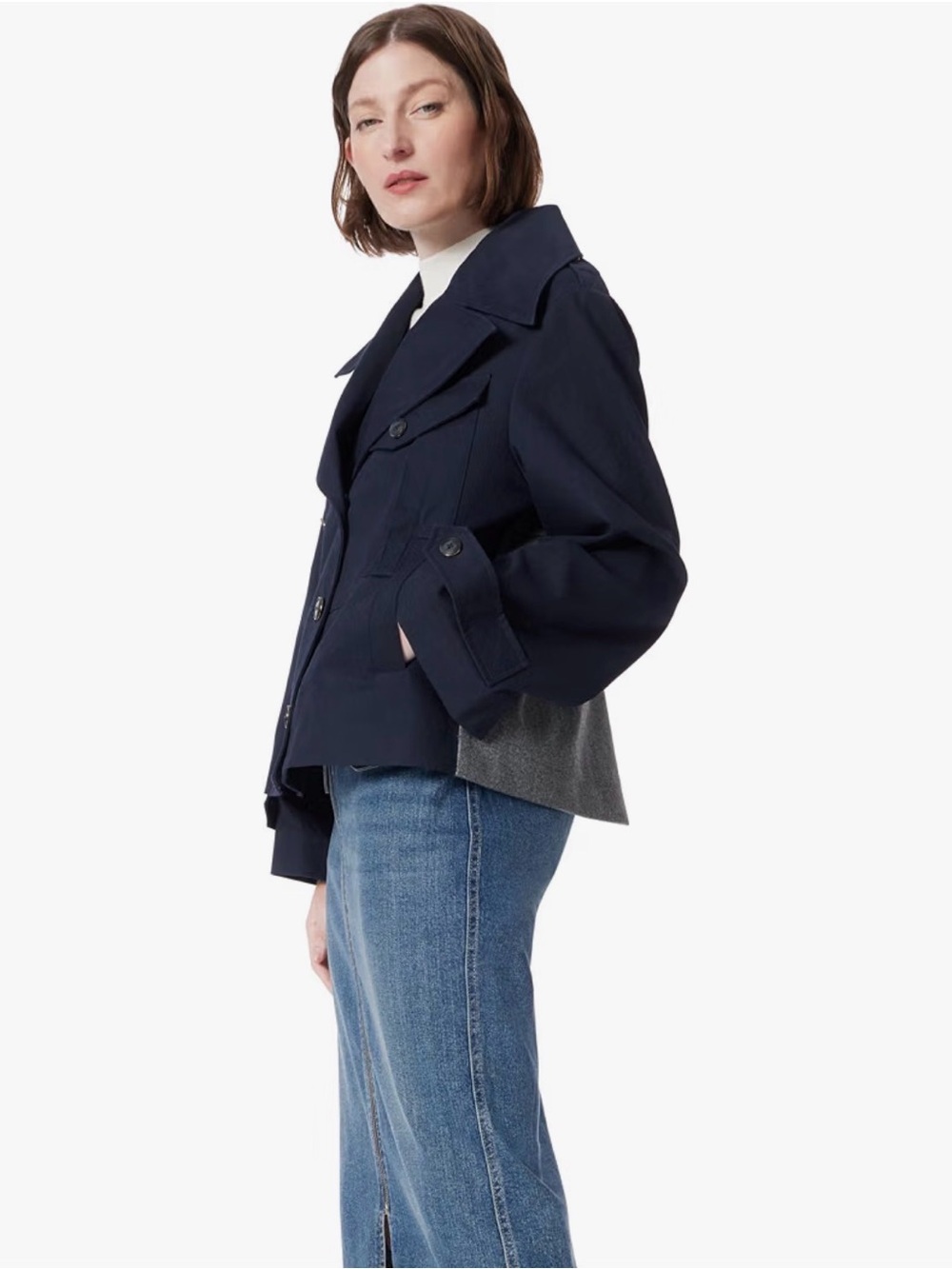 Women's Navy Cropped Peacoat with Contrast Back Panel